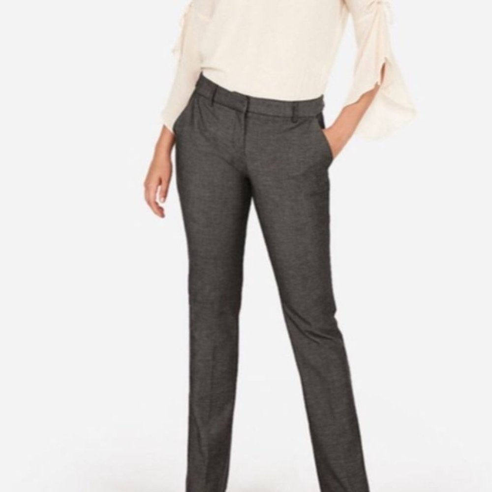 Express Slim Fit Pants 8R Straight Leg Gray Mid Rise Columnist Stretch Women's